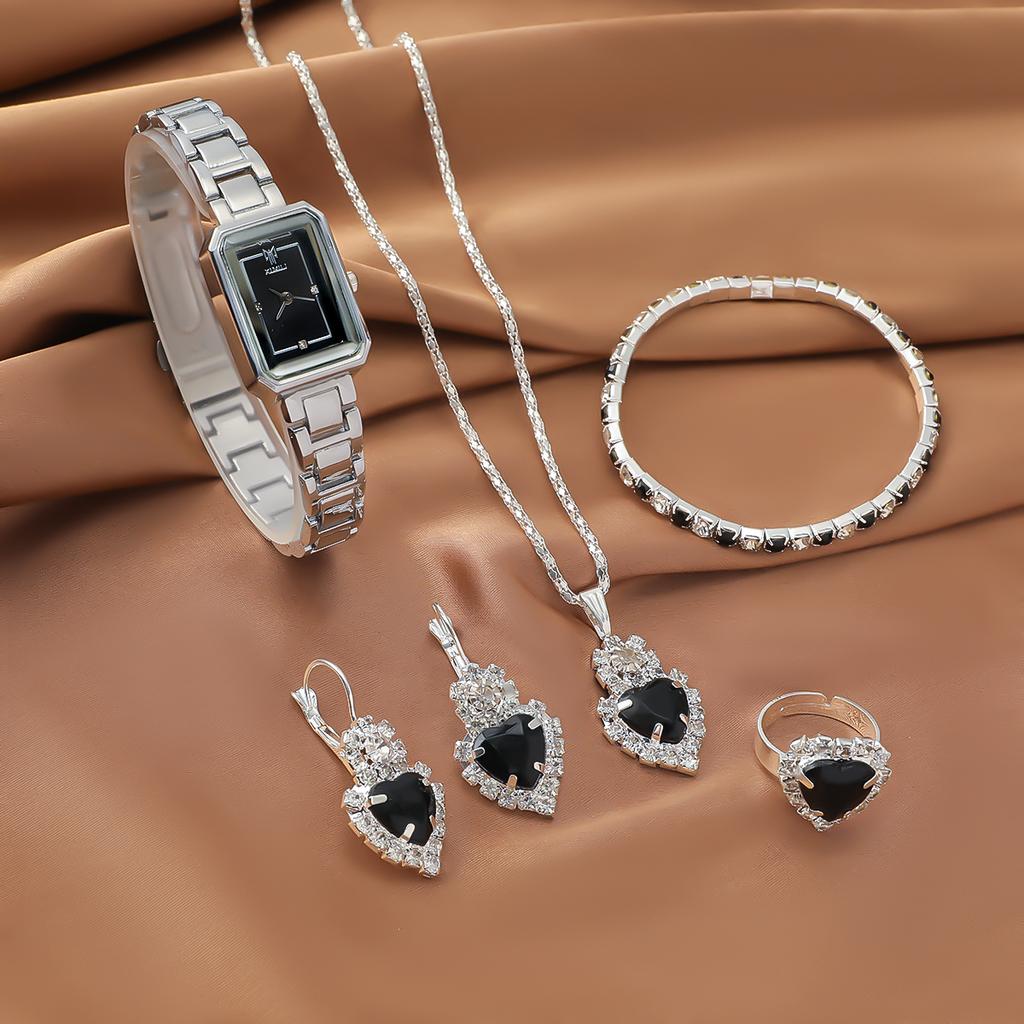 Non Gift Box Light Luxury Niche Women's Watch Fashion Steel Strip Women's Watch with Heart Jewelry Five Piece Set