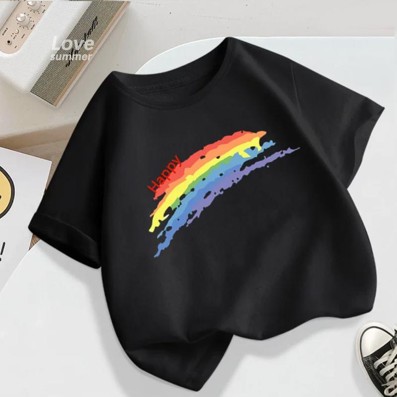 Jungen Mädchen T-Shirt Sommer Baumwolle Kurzarm T-Shirt Trendiges Regenbogen Design Kinder T-Shirt Mode Kinder Kleinkind Oberteile Zurück zur Schule