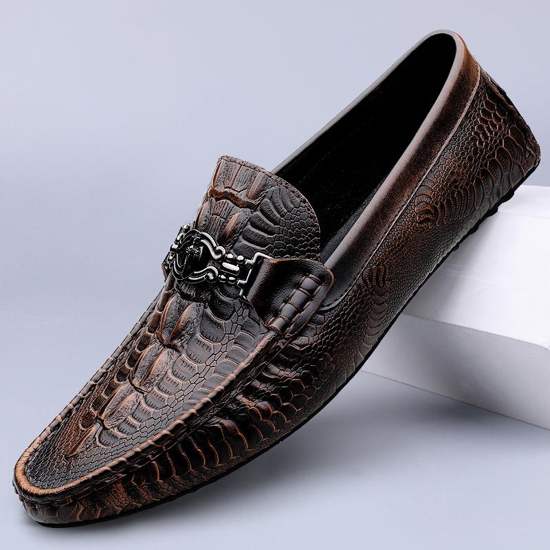 FashionGenuine Leather Men Casual Shoes Spring Summer Men Driving Footwear Leisure Walk Loafers Black Brown Slip On Flat Business Shoes
