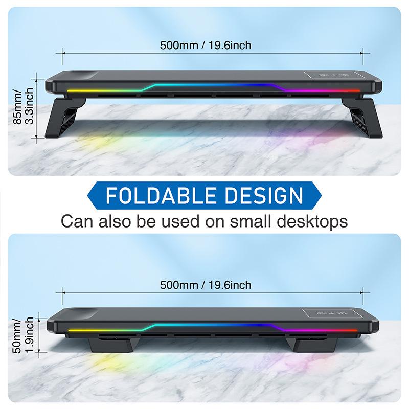 RGB LED Monitor Riser & Dock: Foldable Desktop Organizer