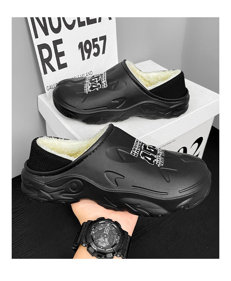 Men's Plus Size Non-Slip Cotton Slippers - Indoor/Outdoor, Warm, Heel-Covering Winter Shoes.