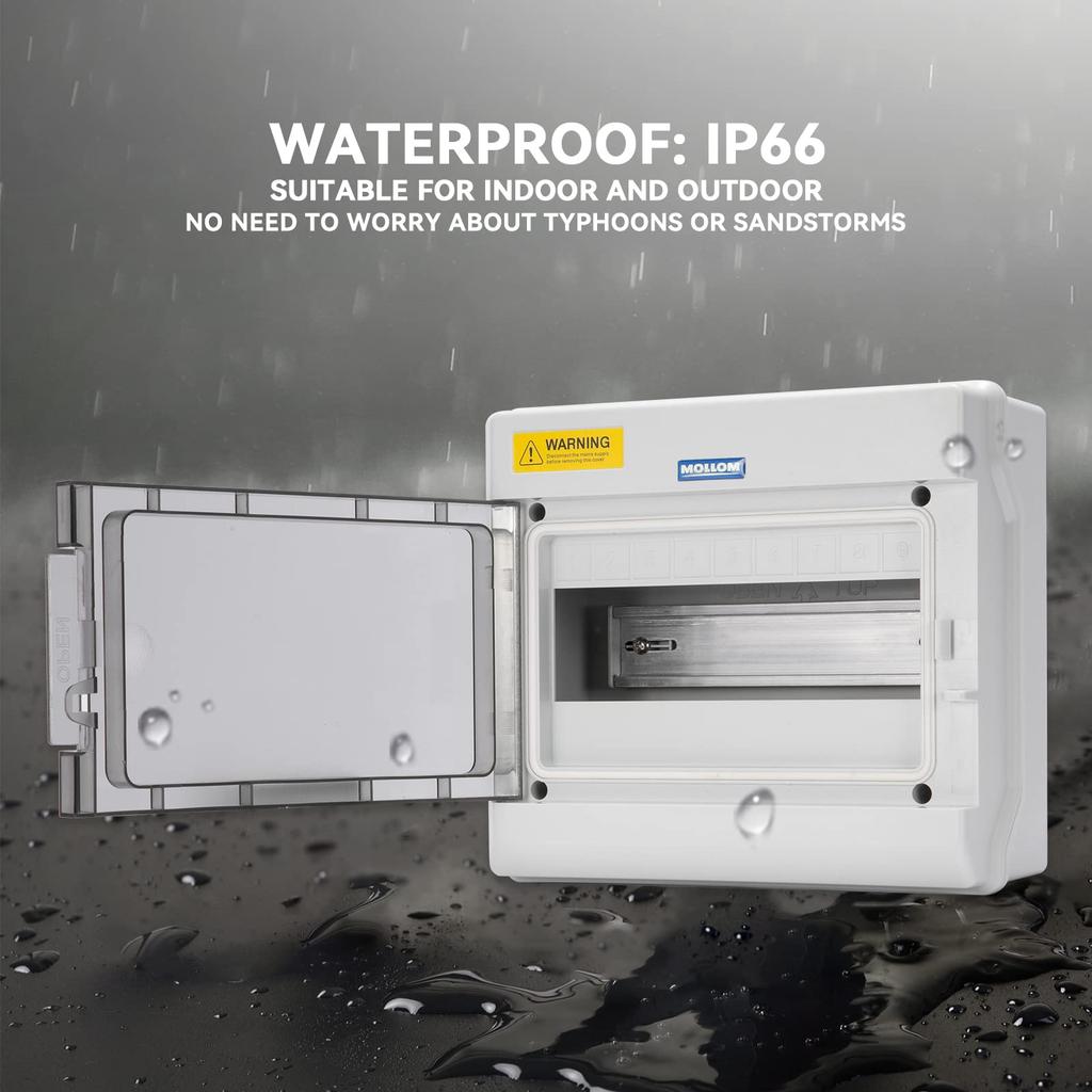 Mollom Distribution Box with Busbar and Din Rail for Miniature Circuit Breakers IP66 Use 12-Way (MCBs), Waterproof, Padlockable, Indoor/Outdoor