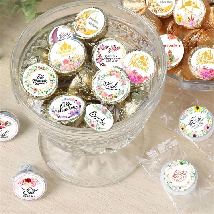 90 Counts Eid Mubarak Wrapping Sticker 40mm Round Wrapping Label for Laptops Phone Case Seal Envelope Card Decoration