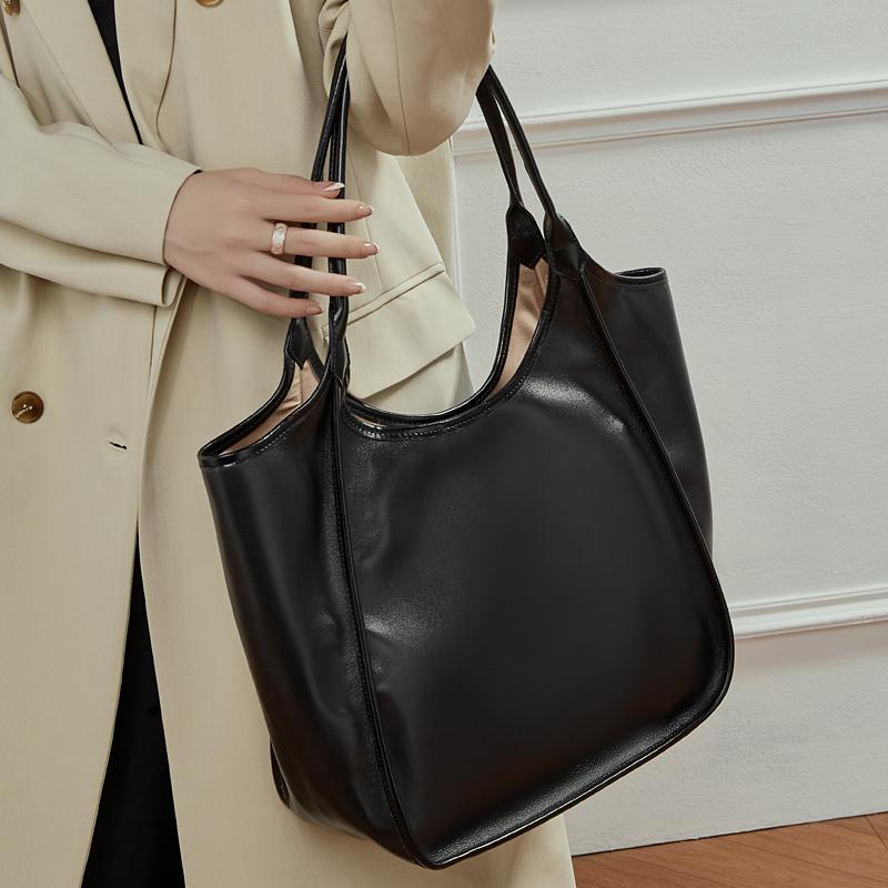 HIFASHION Genuine Leather Women Shoulder Bags Retro Large Capacity Cowhide Hobo Purses Big Bucket Shopping Travel Tote Handbags