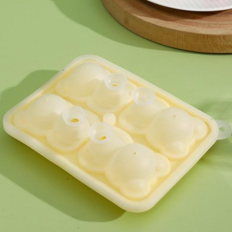 3D Cute Teddy Bear Ice Cube Making Mold With Funnel Silicone 4 Cavity Bear Ice Cube Trays For Whiskey Wine Cocktail Ice Ball