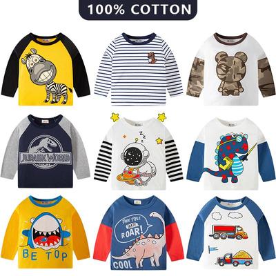 חולצות בנים 100% כותנה ילדים אביב סתיו שרוול ארוך הדפסת משאית בעלי חיים מצויר תינוקות בנות חולצות כותנה בגדי טריקו