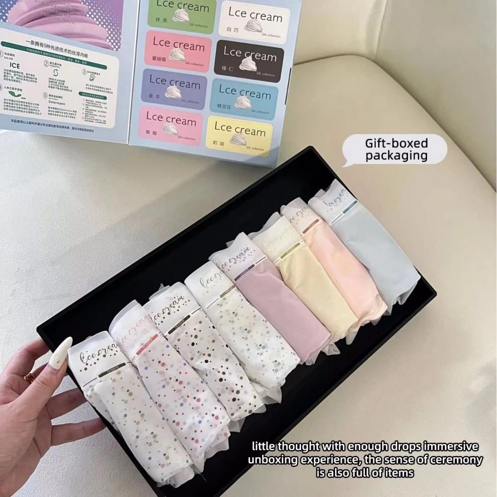 

8PCS Women s Seamless Ice Silk Underwear Set, Box Gift Plus Size Extended Crotch Lingerie Pack 2XL&8PCS