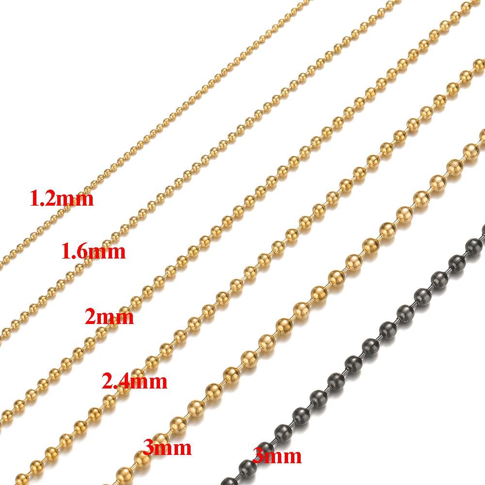 Lot de 5 m de chaînes à billes en métal couleur or, noir, bronze, argenté, 1,2 à 4 mm pour colliers, fabrication de bijoux, accessoires
