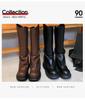 Women's Soft Leather Knee-High Ruched Boots with Thick Sole - 2024 Autumn/Winter