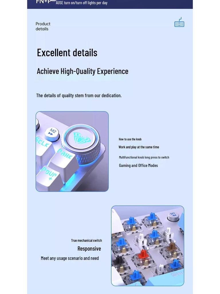 AULA F3009 Wireless Three-Mode 87-Key Mechanical Keyboard for Esports, Gaming, and Office Use