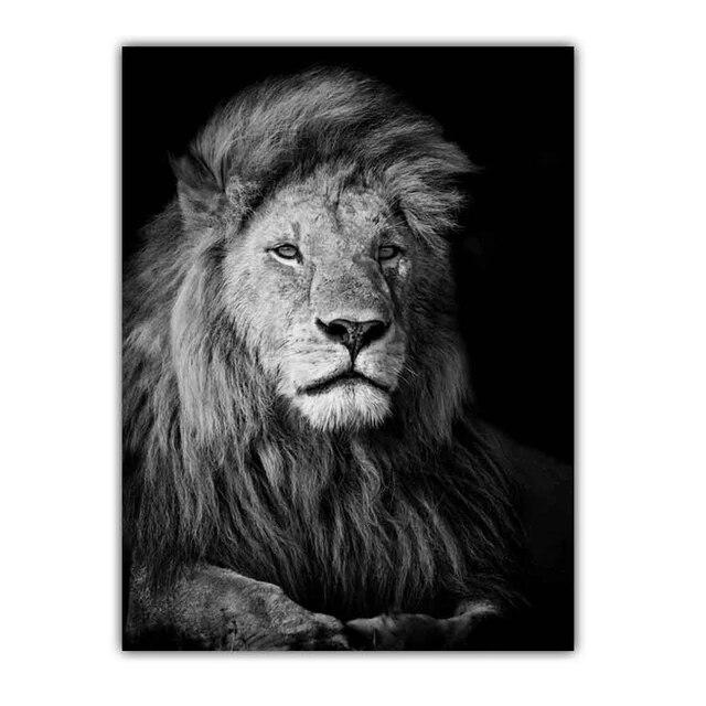 Nova pintura em tela de arte moderna nórdica animal pôster de leão preto e branco pintura de parede de escritório sala de estar decoração de casa mural sem moldura