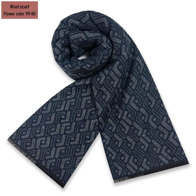 Men's Pure Gray Plaid Wool Blend Winter Scarf - Thick and Warm