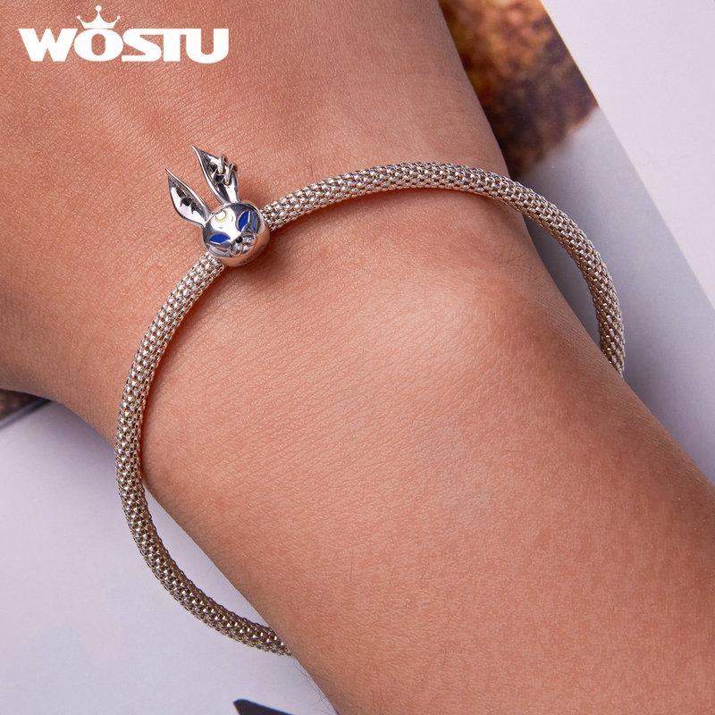 WOSTU 925 Sterling Silver Punk-style Rabbit Animal Charm Bead for Women Fit Original DIY Bracelet Jewelry