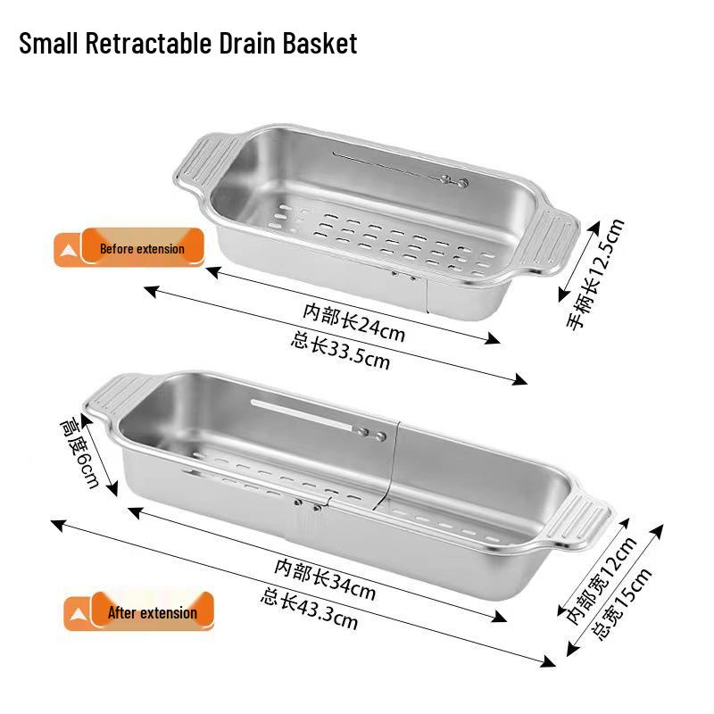 304 Stainless Steel Telescopic Draining Basket for Kitchen Sink - Dish, Bowl, and Plate Organizer.