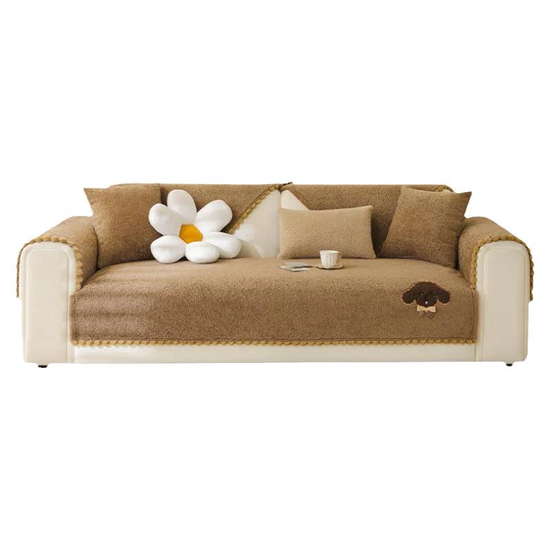 Modern Minimalist Teddy Velvet Sofa Cushion With High-end Feel Autumn And Winter Cartoon Sofa Cover 2025 New Plush Cover Cloth