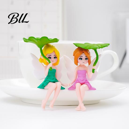 Fairy Garden Decor Miniature Figurines Little Girls Ornaments with Lotus Leaf for Desk Accessory Flower Pot Moss Landscapes Home Shelf Car Delicate