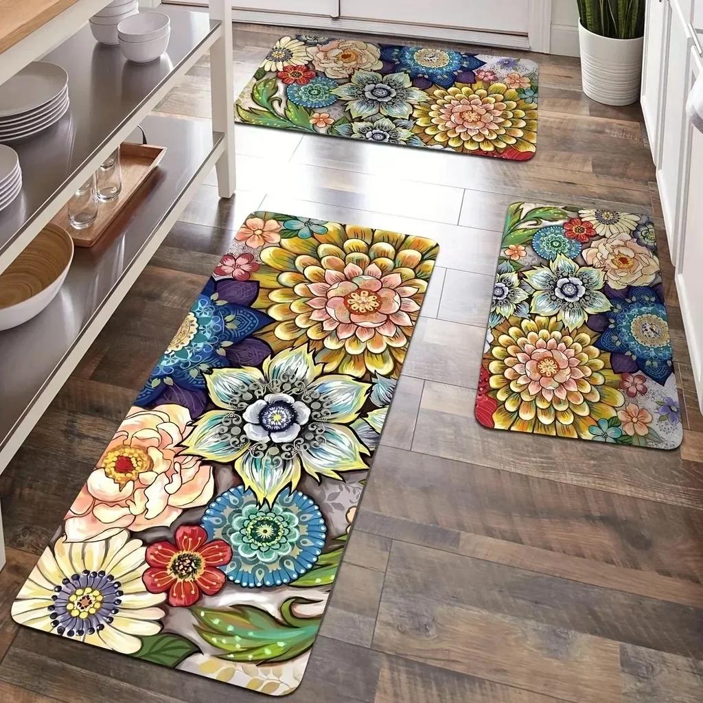 1 STK Blumen Willkommen Muster Fußmatten Küchenteppiche Rutschfest Pop Design Badezimmerteppiche Badematte Teppich für Zuhause Spüle Wäsche Dekor