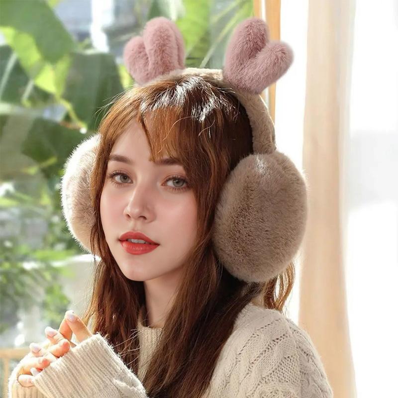 1Pc Folding Earmuffs Winter Ear Warmers Warm Windproof Cute Animal Ear Design Plush Earmuffs Faux Fur Ear Protection