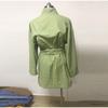 Women's Lace Up Mini Dress Spring Long Sleeve V-neck Cotton Linen Sashes Dresses Casual Loose Kimono Cardigan Dress