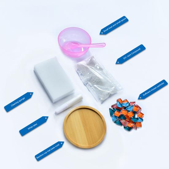 DIY Glass Mosaic Tile Coaster Set Mixed Color Mosaic Kit with Wooden Coaster Kids Adults Handmade Mosaic Crafts Coaster with Accessories