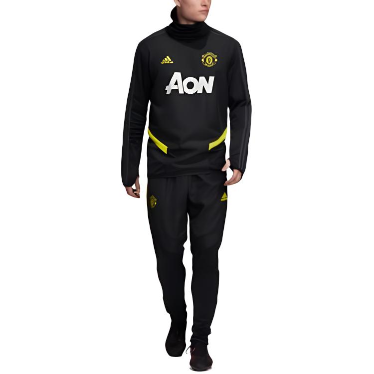 Adidas Logo Letter Print High Neck Fleece Thumb Hole Training Long Sleeve Football Shirt Men Tops Black DX9032