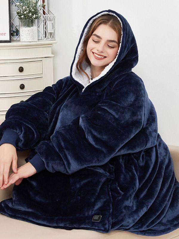 USB Heated Blanket Hooded Blanket Flannel Double-Layer Thickened Warm Pajamas