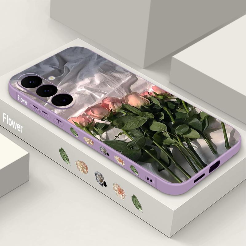 Housse Peinture à l'Huile Fleurs Roses Pour Samsung Galaxy S24 S25 FE S25 S23 S22 Ultra A17 A56 A16 A55 A25 A15 A36 A54 5G Cordon Housse Souple