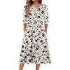 3/4 Sleeve Women's Dress Casual Flowy A-Line Midi Tshirt Dresses With Pockets Crewneck Vocation Boho Beach Sundress