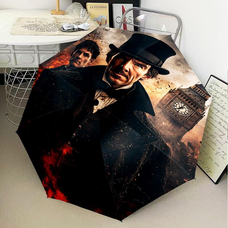 Sherlock Victorian Mystery Umbrella Folding umbrella, automatic umbrella 8-Frame for Travel, camping Use Gift for Halloween Christmas