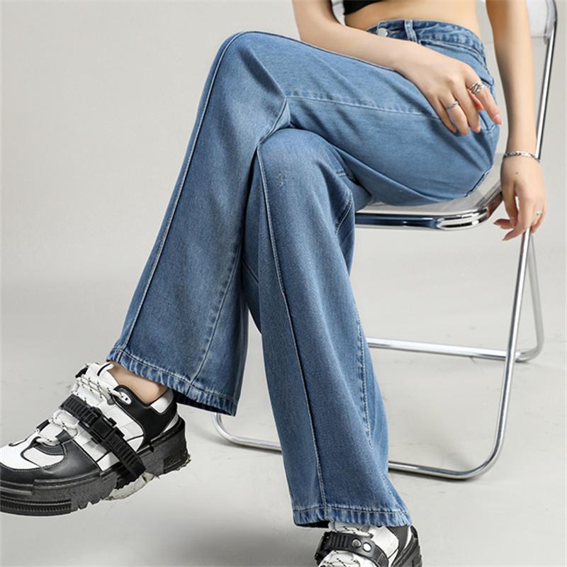 2022 Autumn Korean Style Fashion Casual Loose Wide Leg Retro Pants Women Highstreet Jeans High Waist Washed Vintage Denim Pants