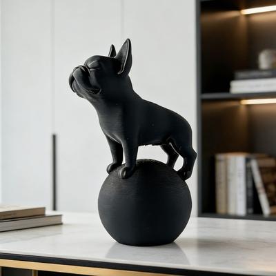 Standing On Ball Bulldog Figurine 3D Printed Black White Dog Statue Sculpture Home Office Desktop Decoration Ornament