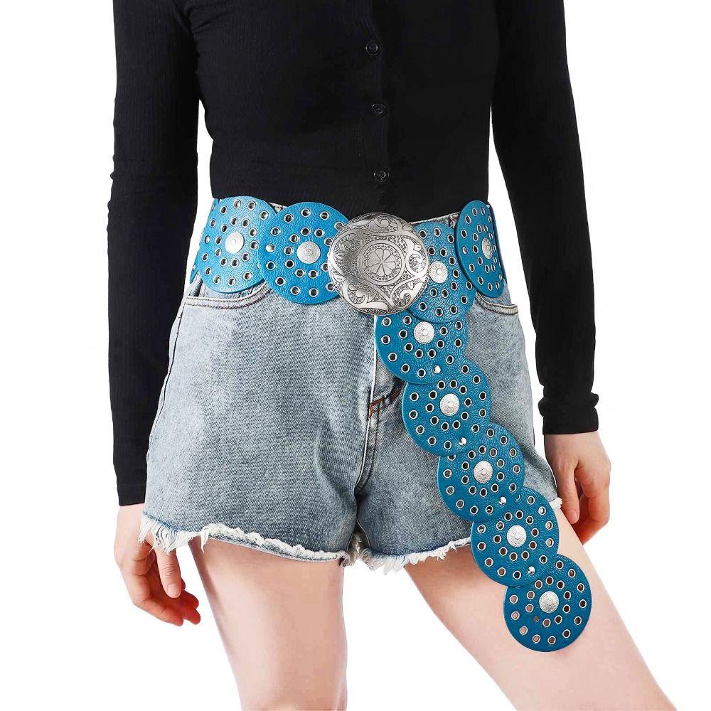 Übertriebener Cowboy-Scheibengürtel Western-Stil Bunt Breiter Scheibengürtel Hohlgürtel für Damen