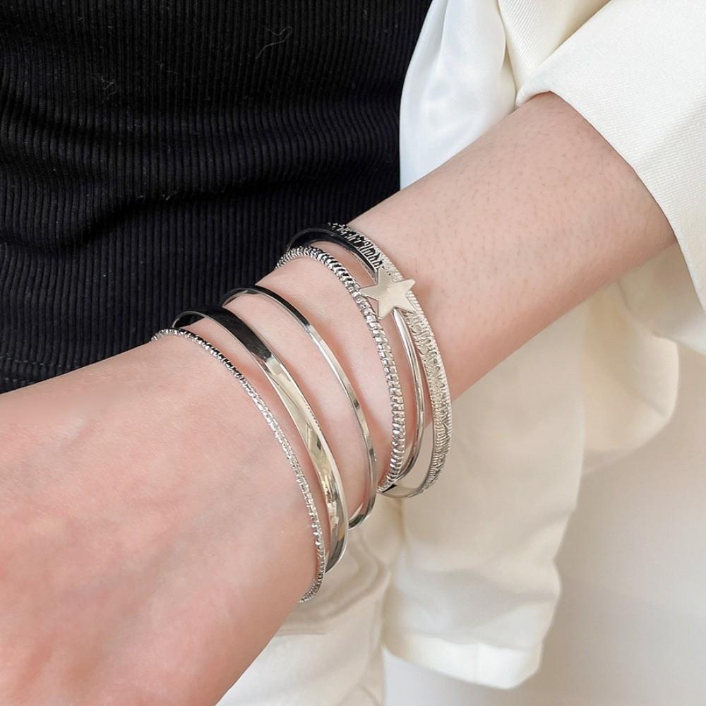 6Pcs/7Pcs Europe American Style Wide Open Bangle Set Gold Silver Exaggerated Bracelet Decoration