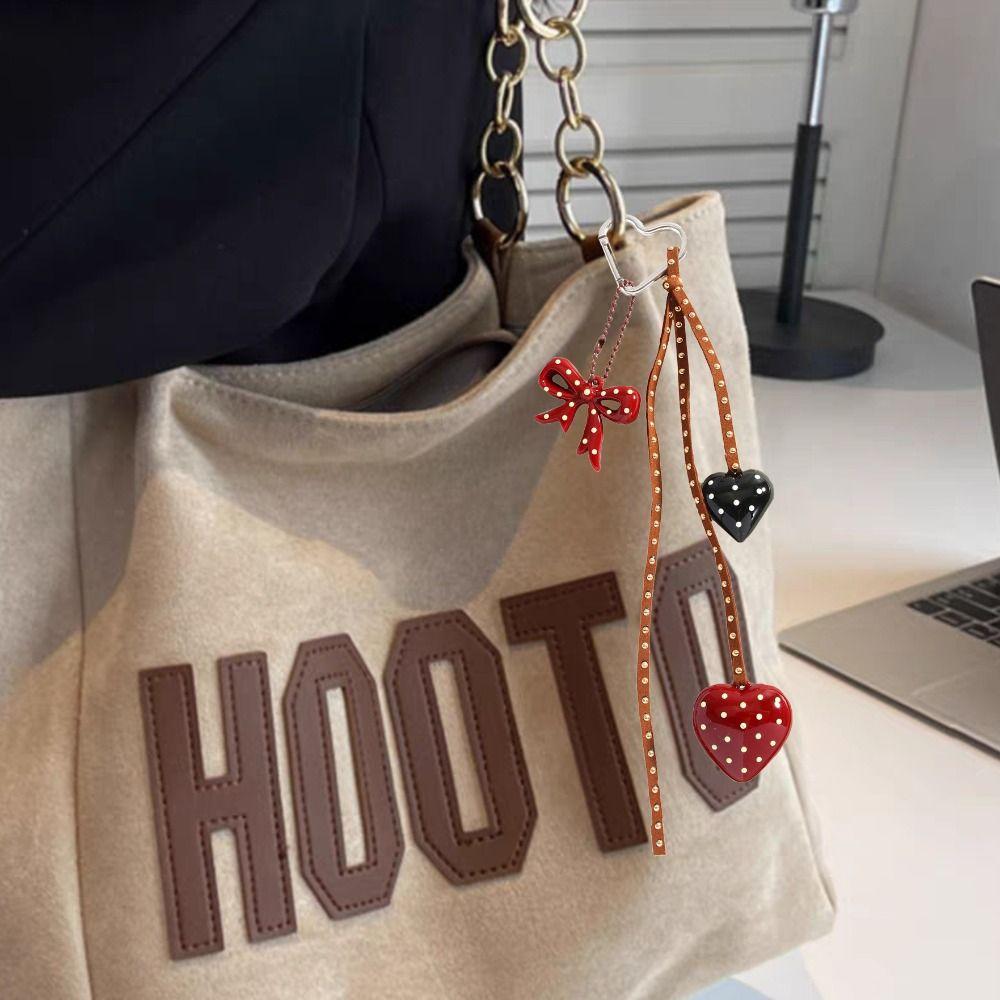 Hanging Handmade Bow Keychain Woven Rope Braid Rope Key Chain Lovely Heart Phone Charm  Small Gifts