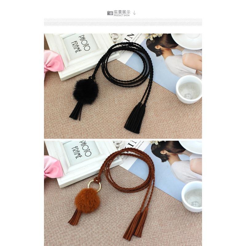 Women's korean style dress - ethnic style tassel pom-pom thin waist chain - girls' braided waist cord