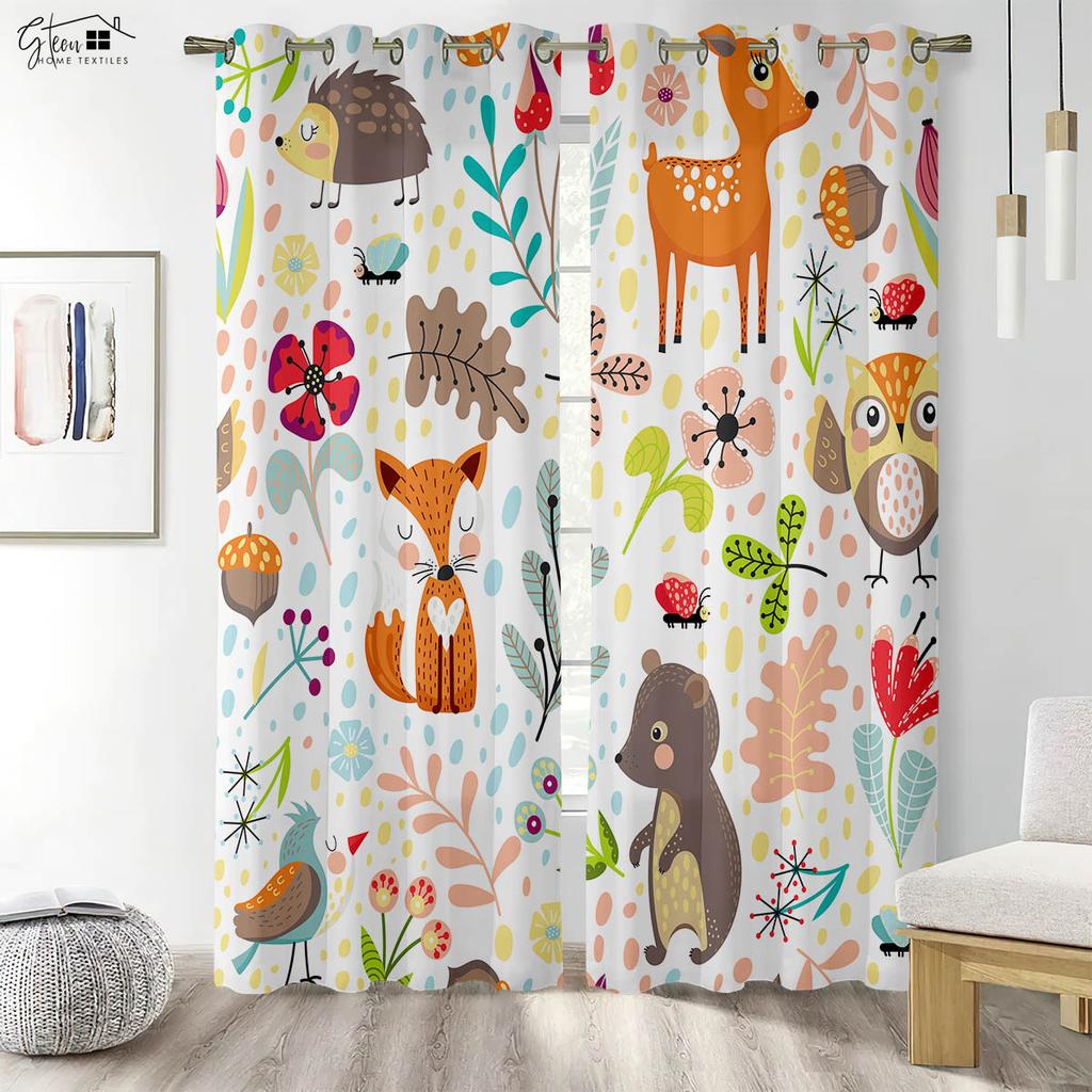 Animal Three-Dimensional Print Draperies Tiger Lion Crocodile Giraffe Elephant Monkey Penguin Fox Rabbit Hedgehog Dragon Cartoon Style Anime Drapery