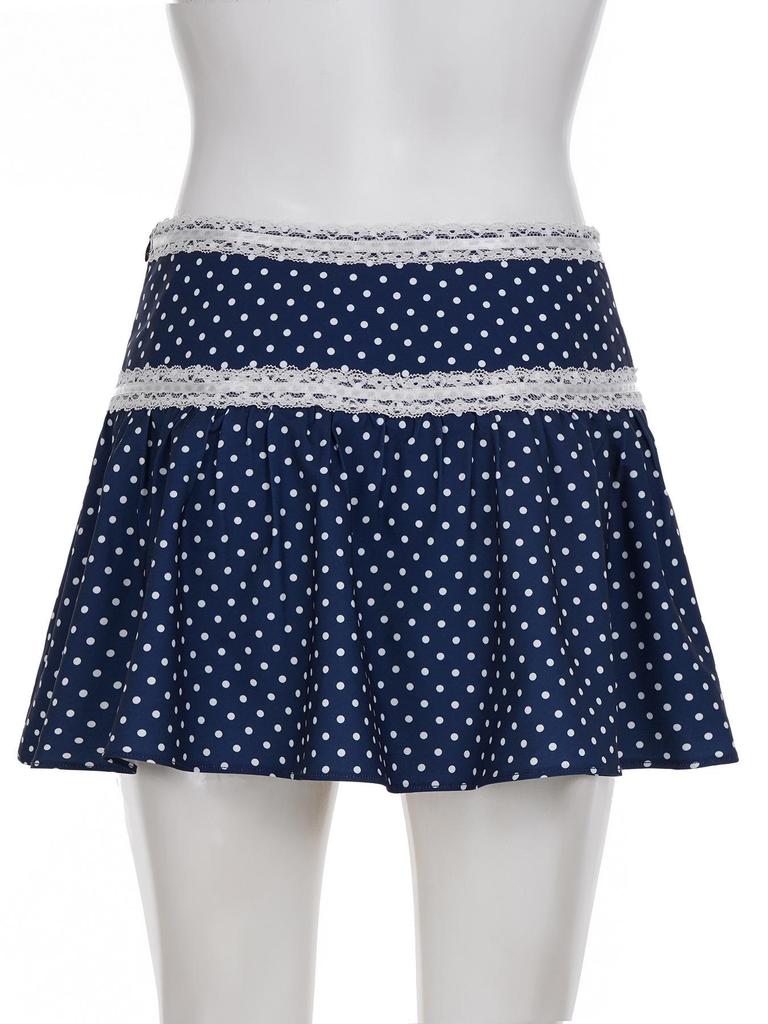 Retro Polka Dot Bow Lace Trim A-line Skirt - Summer Slimming Style