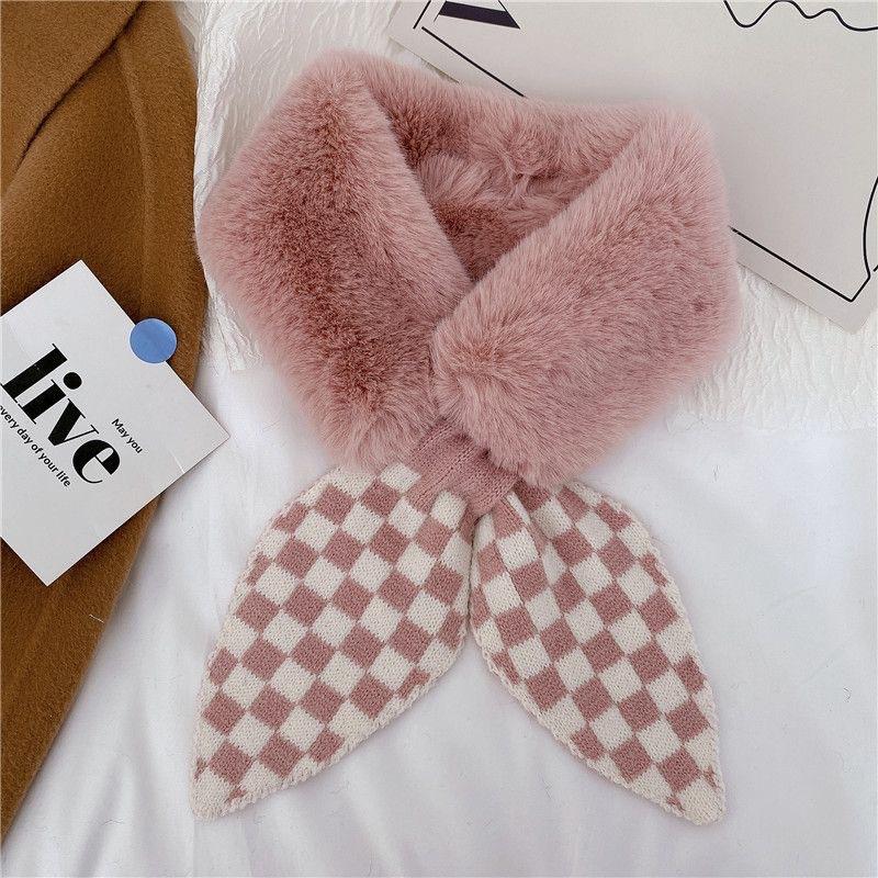 Korean Style Small Scarf for Women Winter New Fashion Neck Scarf for Women Thickened Warm Knitted Stitching Cross Neck Scarf