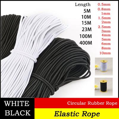 Cuerda Elástica Fuerte de 0,5/0,8/1/1,5/2/2,5/3,5/4/5/6/8/10 mm Blanca/Negra Cuerda Elástica de Alta Calidad de Caucho para Manualidades Hechas a Mano DIY