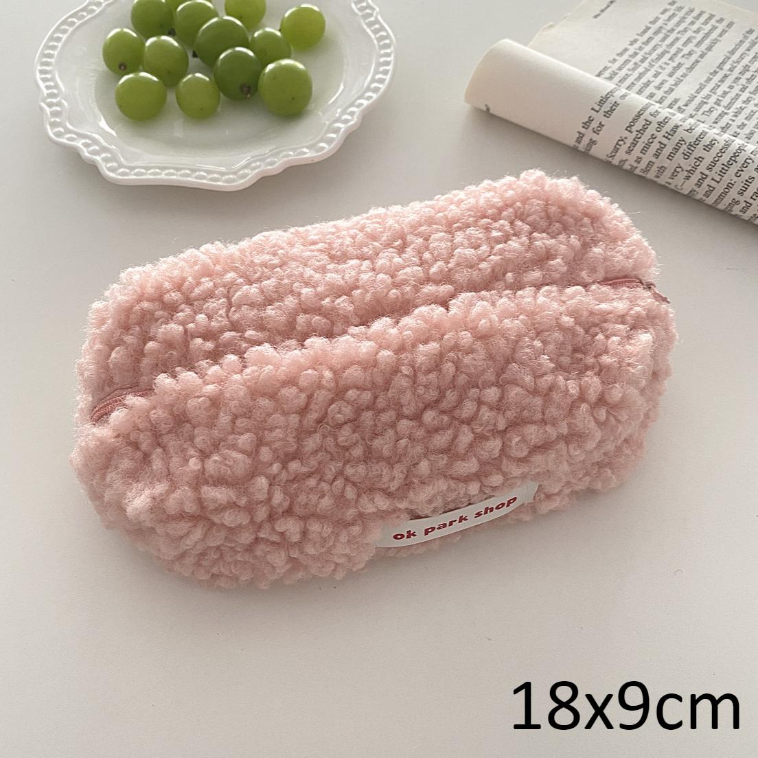 

Cosmetic Bag Cute Women s Lambs Wool Organizer Pouch Stationery Bag Large Capacity Travel Essentials Makeup Bag Purse Storage розовый