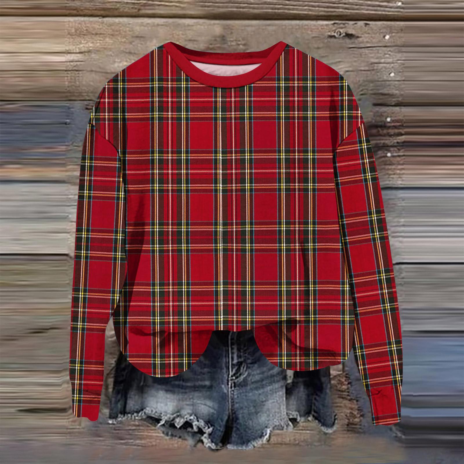 

Women s Fashion Printed Long Sleeve Loose Round Neck Sweatshirt Top Fall XL винний