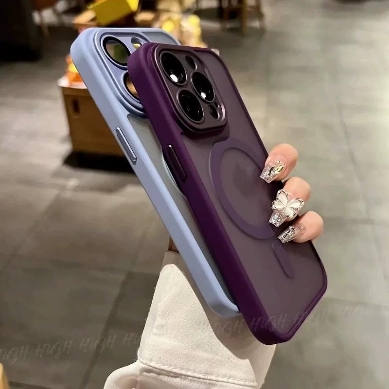 Luxury Magsafe Wireless Charge Matte Phone Case For iPhone 11 12 13 14 15 Pro Max Plus Transparent Magnetic Bumper Cases Cover