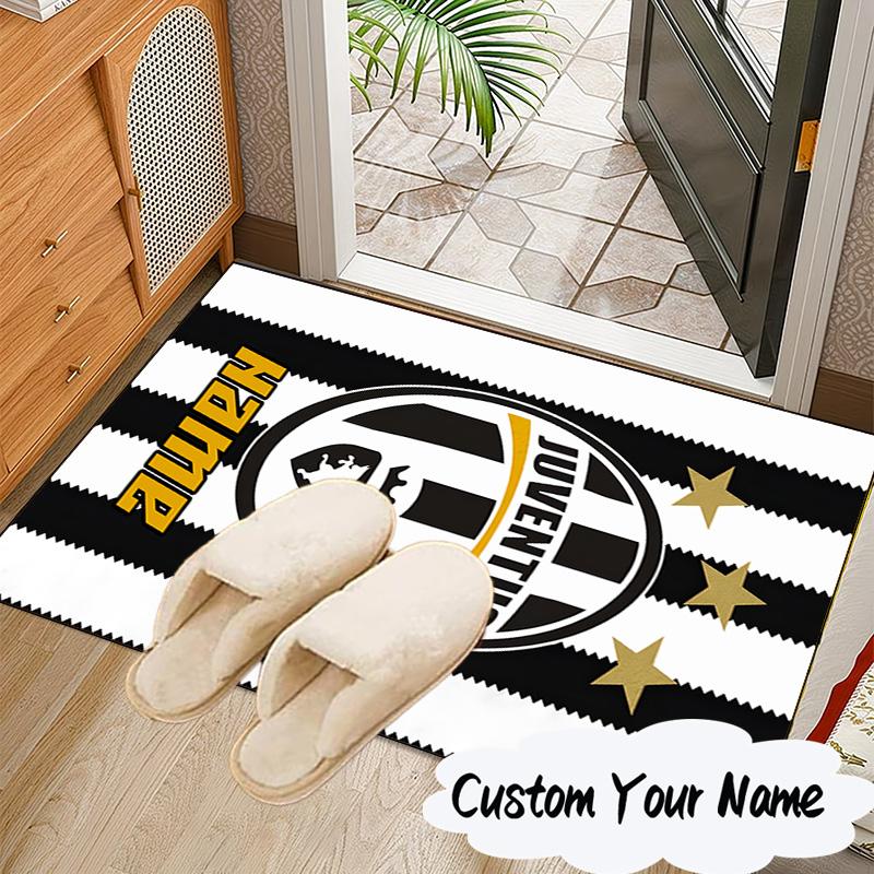 Custom Name Juventus Team Crest Rug for Living Room, Game Rooms, Office, Bedroom, Floor Mat Playful Design, Fan Gifts Christmas Decor