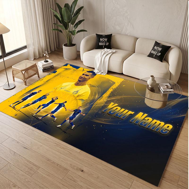 Custom Rug Cristiano Ronaldo Pattern Print Name Text Soft Non‑Slip Floor Carpet for Home Indoor Decoration