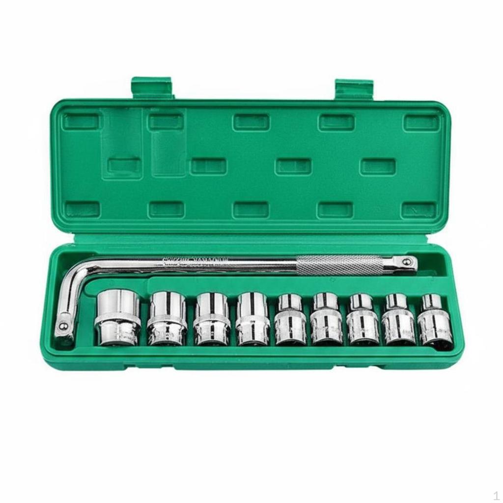 Socket Wrench Set, 10Piece, Extension Bar, Storage Case, Automotive Repair Silver 10pcs 821mm A