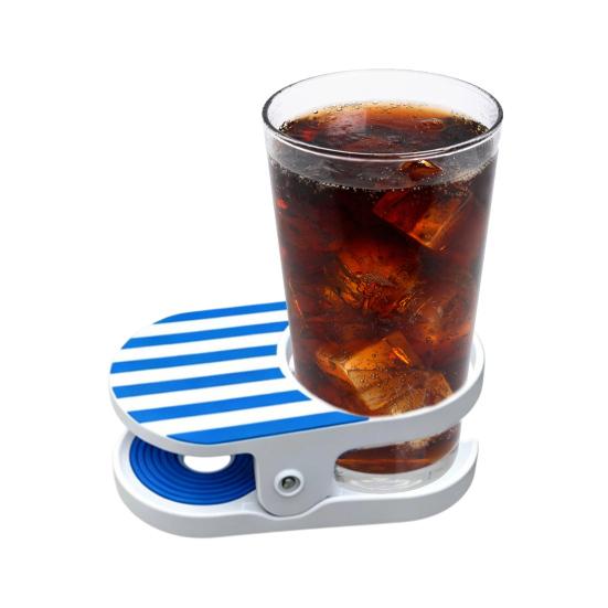 Clip-On Drink Holder for Chair, Portable Cup Holder for Beach Chair Patio Table, Striped Outdoor Clamp On Beverage Caddy for Pool Cruise