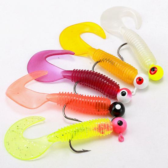 20Pcs Soft Fishing Lure Metal Jig Head Fishing Hooks Realistic Design Bright Color Artificial Bait Worm Lure Fishing Accessories