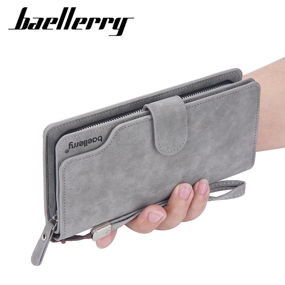 Baellerry Men's Fashion Long Wallet Matte Cell Phone Bag Clutch Bag with Wrist Strap Multi-card Slot Card Holder Zipper Coin Purse Vintage Billfold
