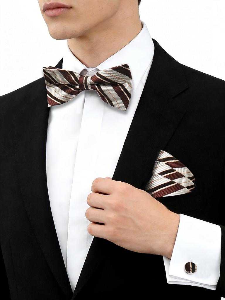 55 Styles Men Bow Tie Sets 3 Pcs Luxury Classic Stripe Pocket Square Cufflinks Paisley Floral Polka Dot Wedding Business