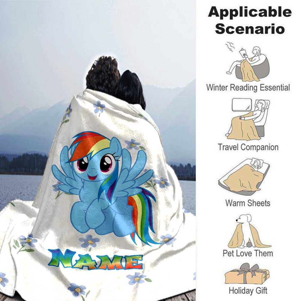 Little Pony (2) Personalized Name Blanket Throw Customizable Blanket Soft Warm Cozy Throw For Seaside Bed Office Bedding All-Season Use